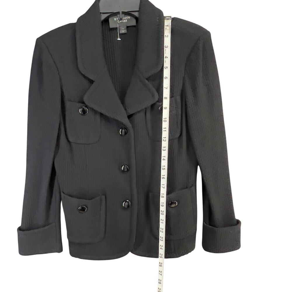 St John Caviar Santana Knit Blazer Jacket Women 6 Black Button Pockets Old Money - Picture 10 of 15